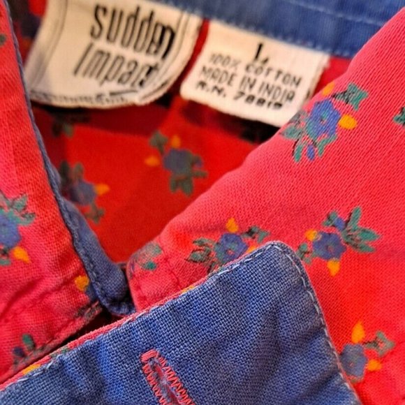 Vintage Sudden Impact Red Cotton Shirt - L - Picture 2 of 4
